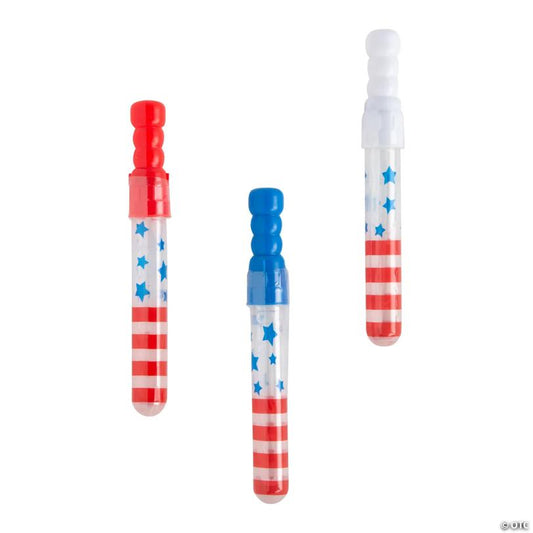 7" Mini Patriotic Stars & Stripes Plastic Bubble Wands – 12 Pc.