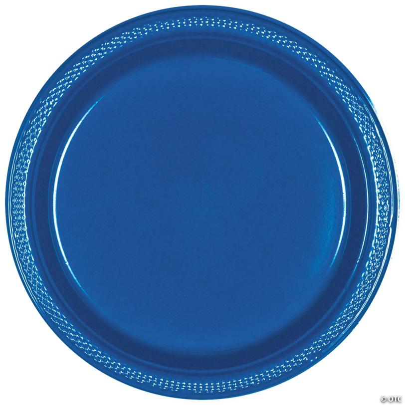 7" Royal Blue Disposable Round Plastic Dessert Plates - 20 Pieces | USA Decoration®