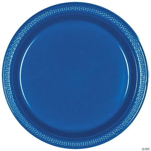 7" Royal Blue Disposable Round Plastic Dessert Plates - 20 Pieces | USA Decoration®