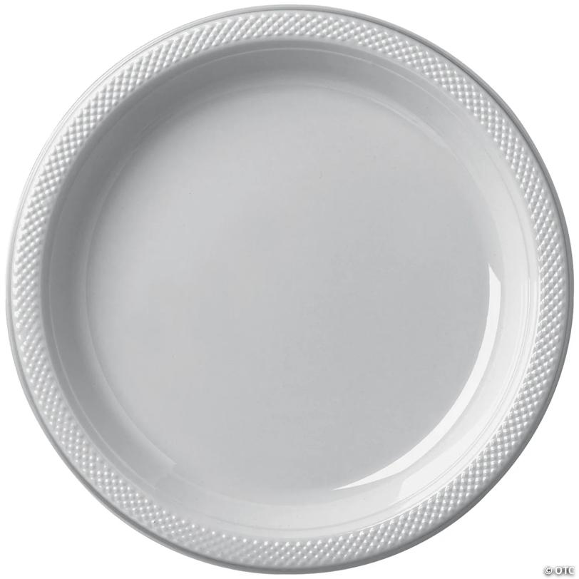 7" Silver Disposable Round Plastic Dessert Plates - 20 Pieces | USA Decoration®