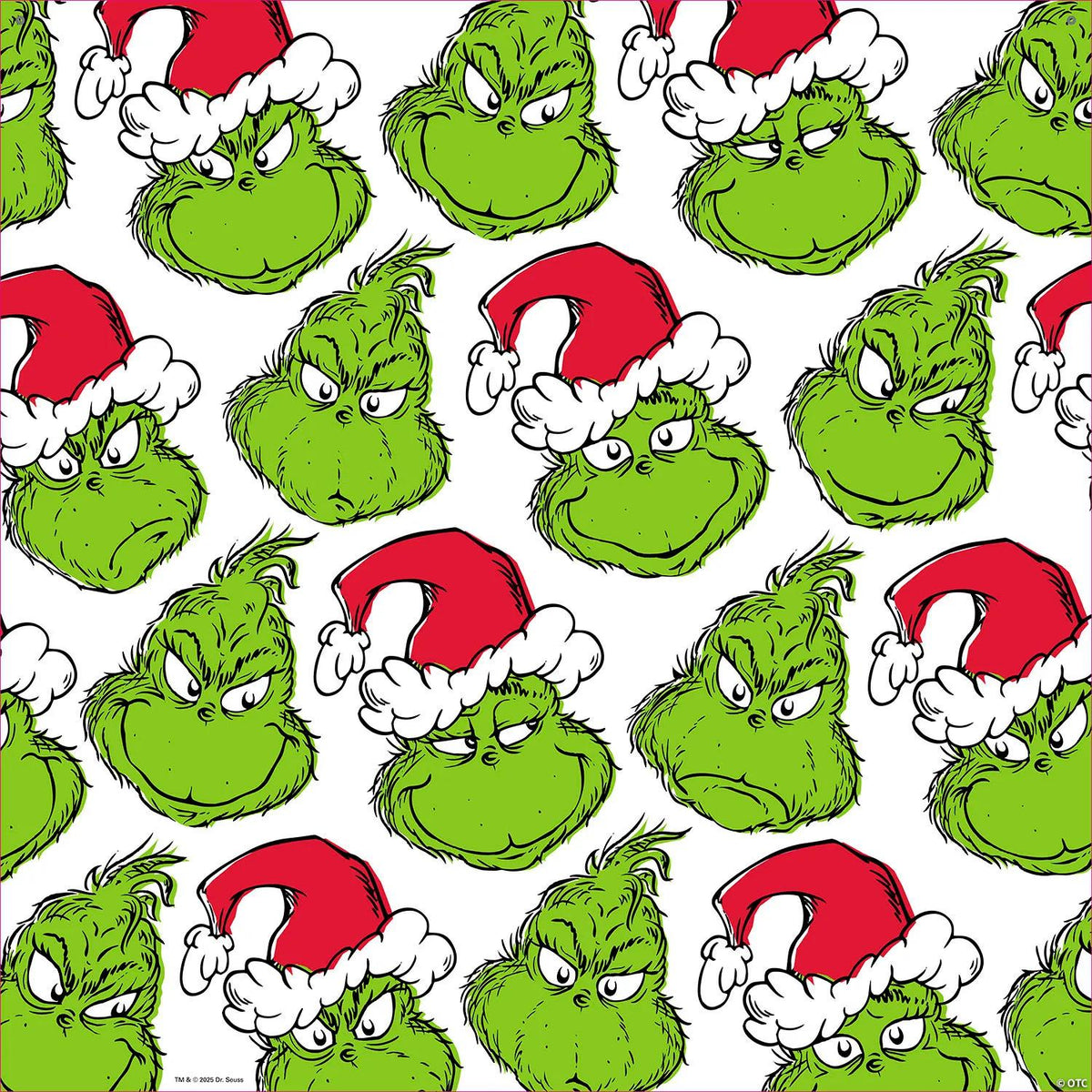 Dr. Seuss The Grinch Christmas photobooth polyester backdrop, 7 ft. x 7 ft., set up for party photos