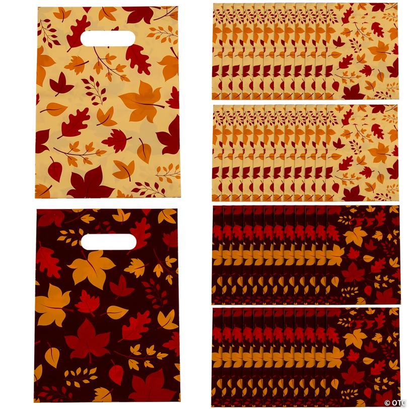 7" x 9 1/2" Bulk 50 Pc. Fall Leaf Plastic Goody Bags
