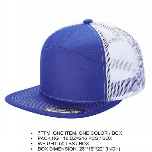 7FTM 7 Panel Flat Bill Trucker Hat Adjustable Snapback with Mesh Back