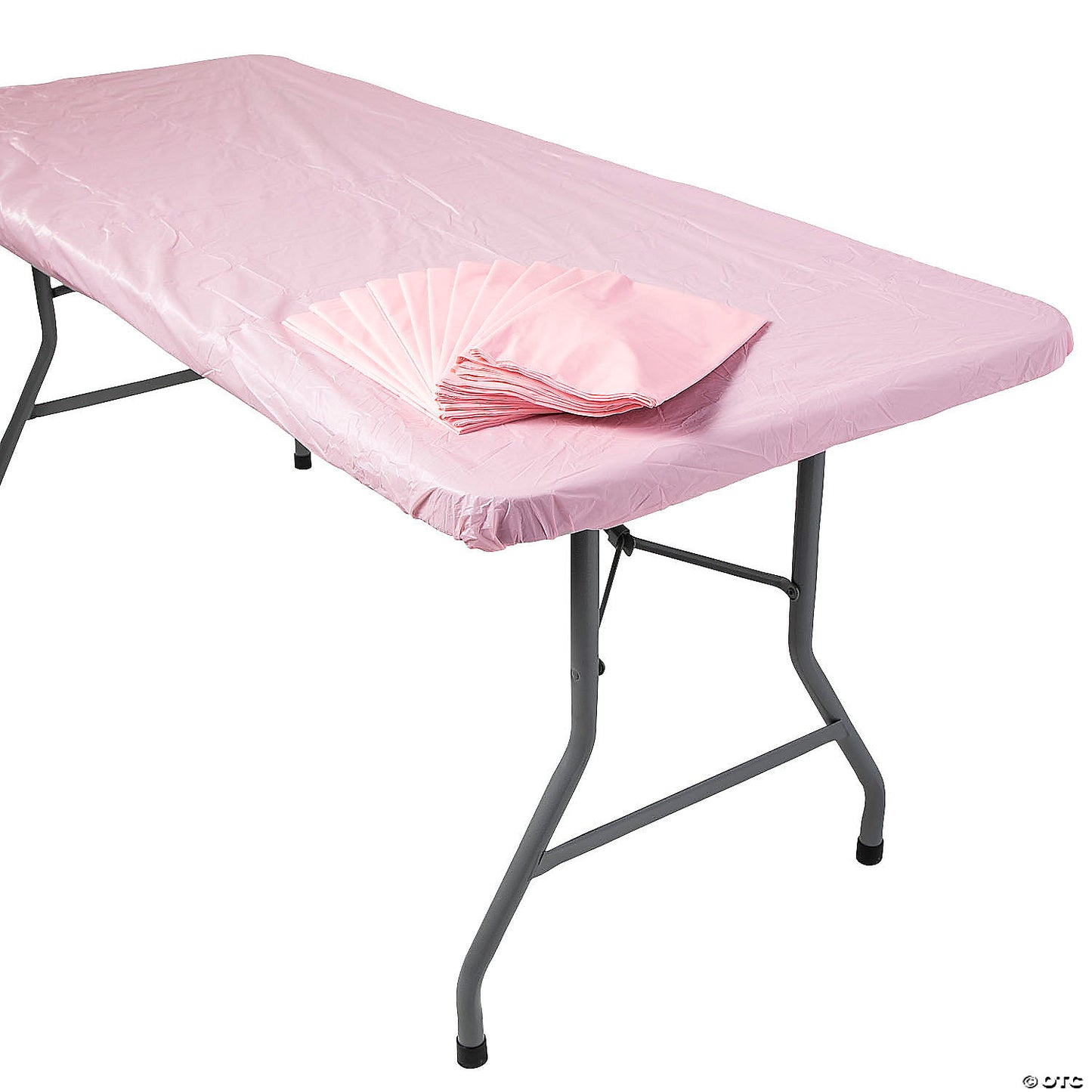 8 Ft. Bulk 12 Pc. Light Pink Rectangle Fitted Disposable Plastic Tablecloths