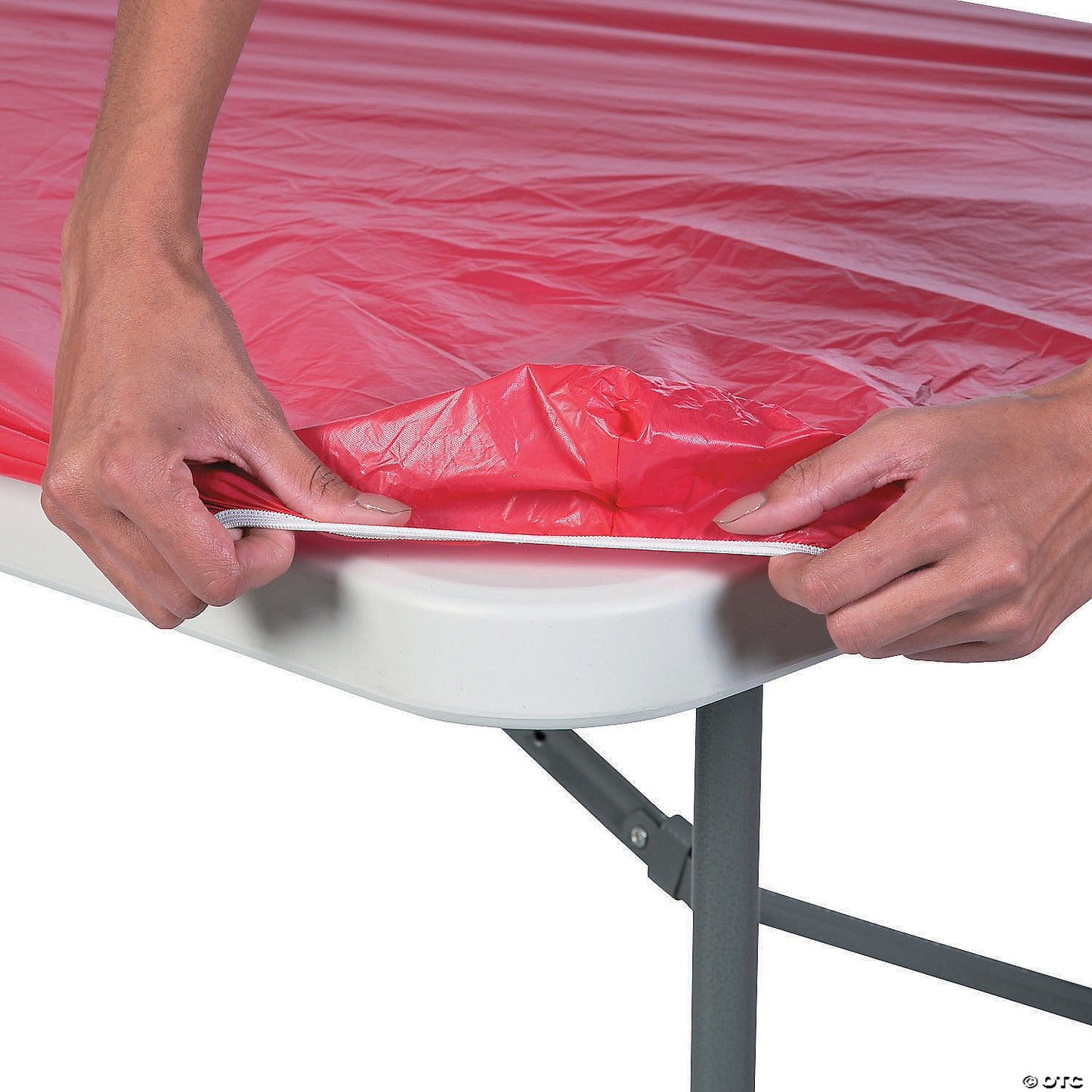8 ft. Bulk 12 Pc. Red Fitted Rectangle Disposable Plastic Tablecloths