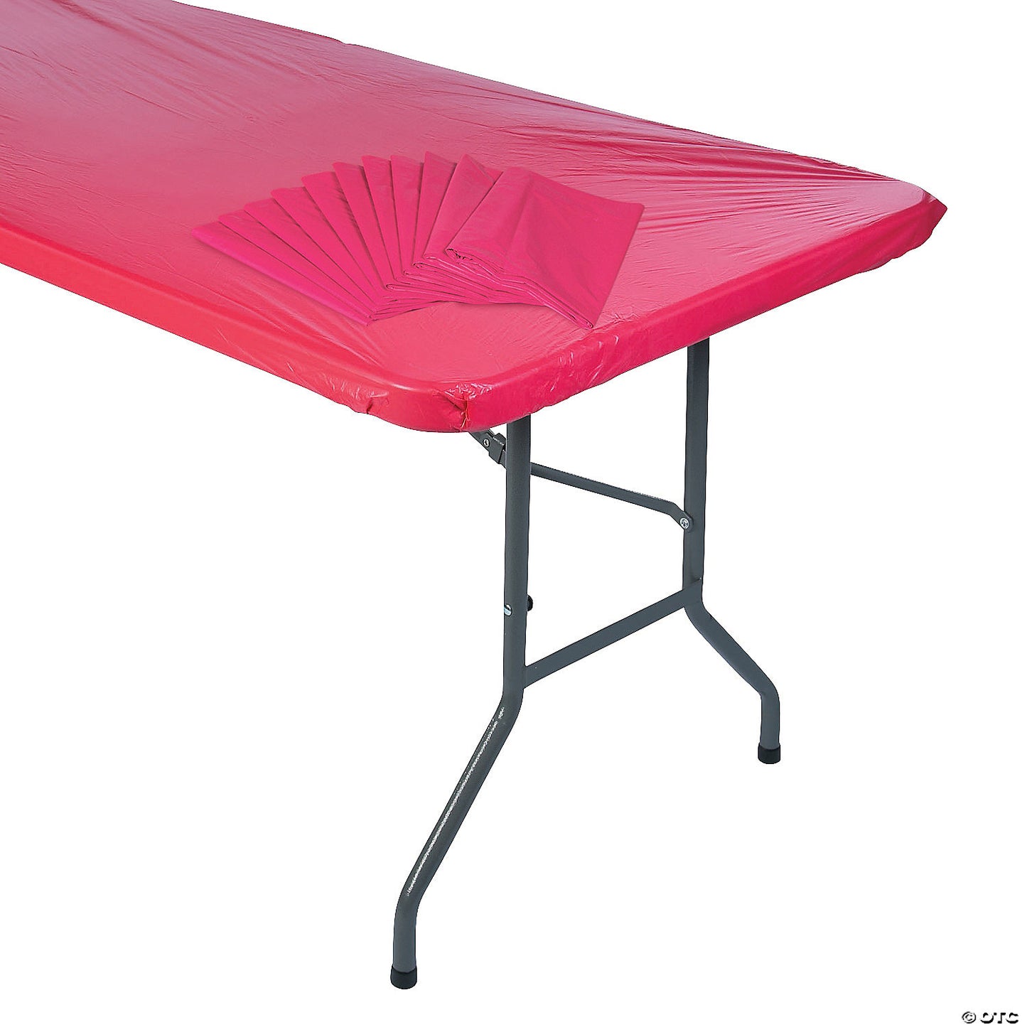 8 ft. Bulk 12 Pc. Red Fitted Rectangle Disposable Plastic Tablecloths