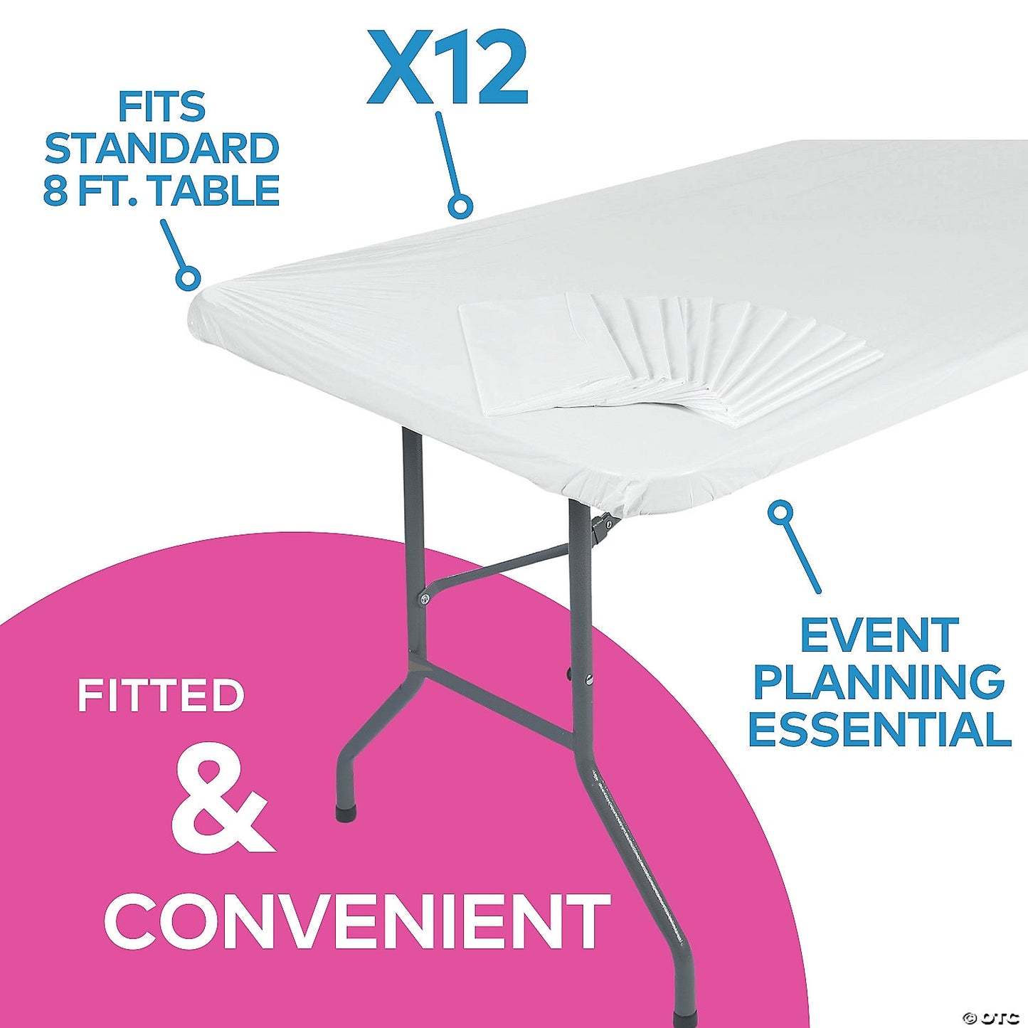 8 Ft. Bulk 12 Pc. White Rectangle Fitted Disposable Plastic Tablecloths