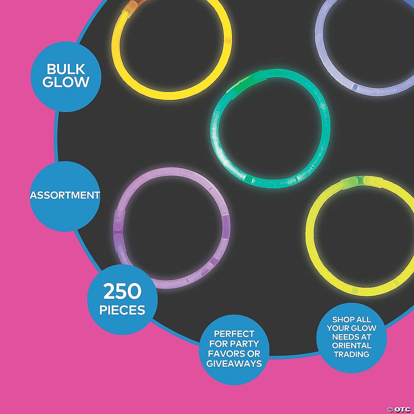 8" Mega Bulk 250 Pc. Glow Solid Color Plastic Bracelet Assortment | USA Decoration®
