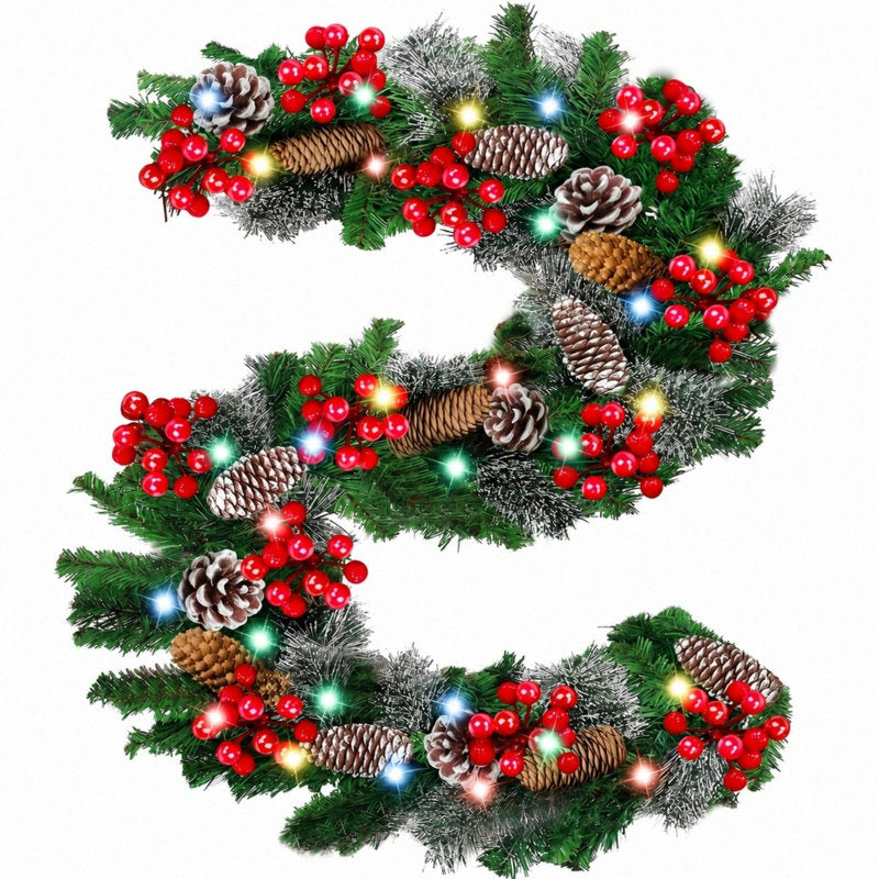 5" Artificial Pine Christmas Garland draped across a fireplace mantel