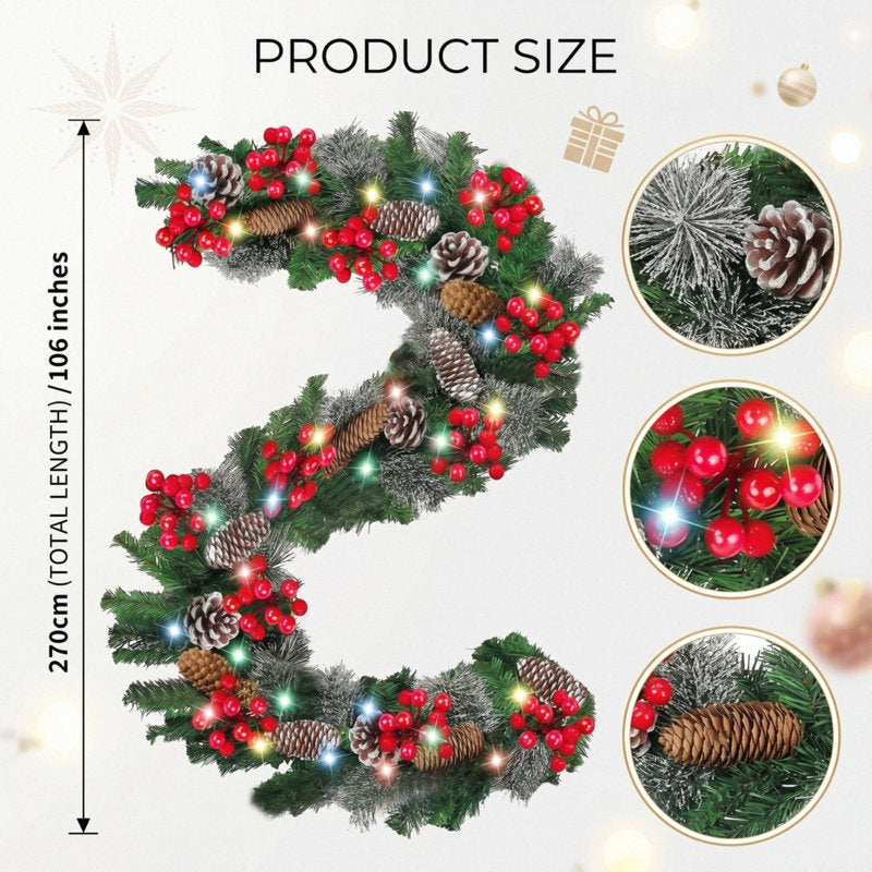 5" Artificial Pine Christmas Garland draped across a fireplace mantel