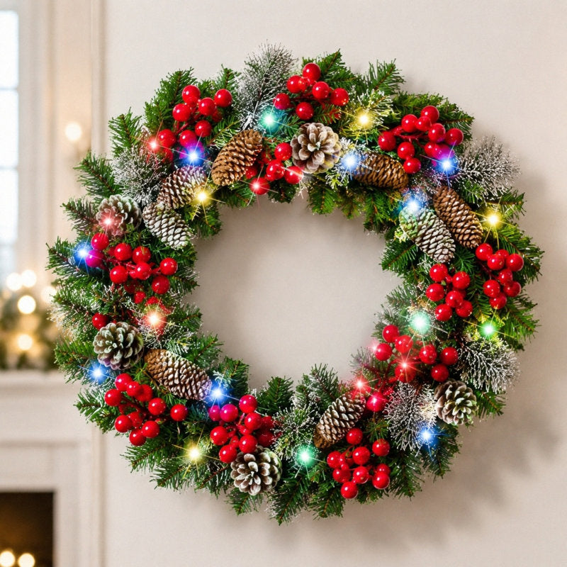 5" Artificial Pine Christmas Garland draped across a fireplace mantel