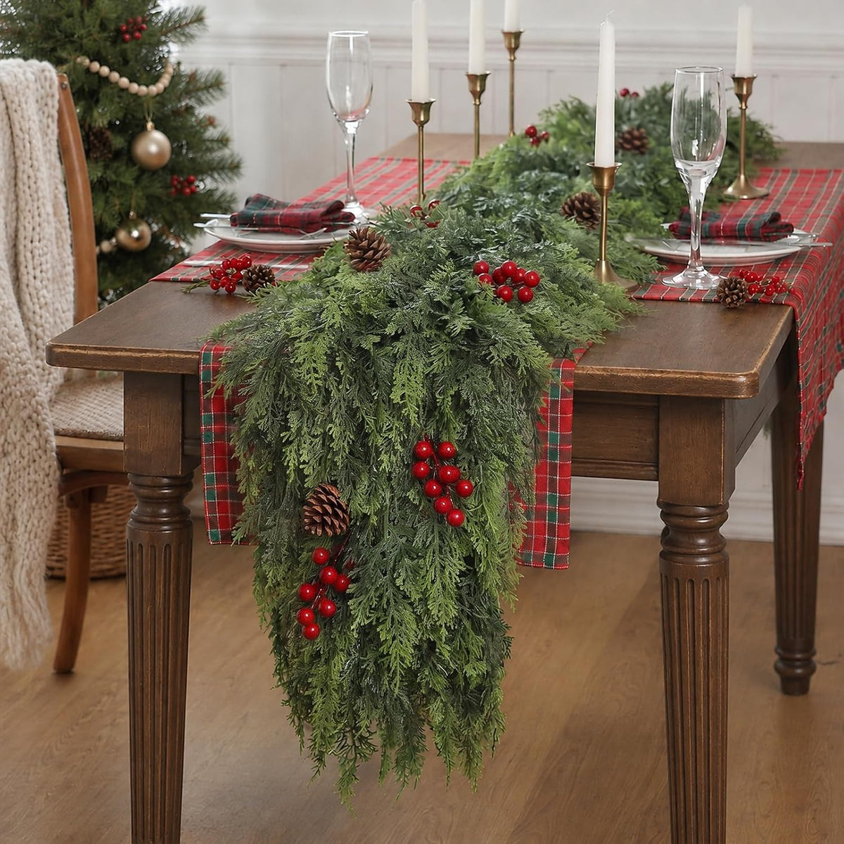2 Pcs 6 FT Artificial Christmas Cedar Garland for Mantle Home Decoration