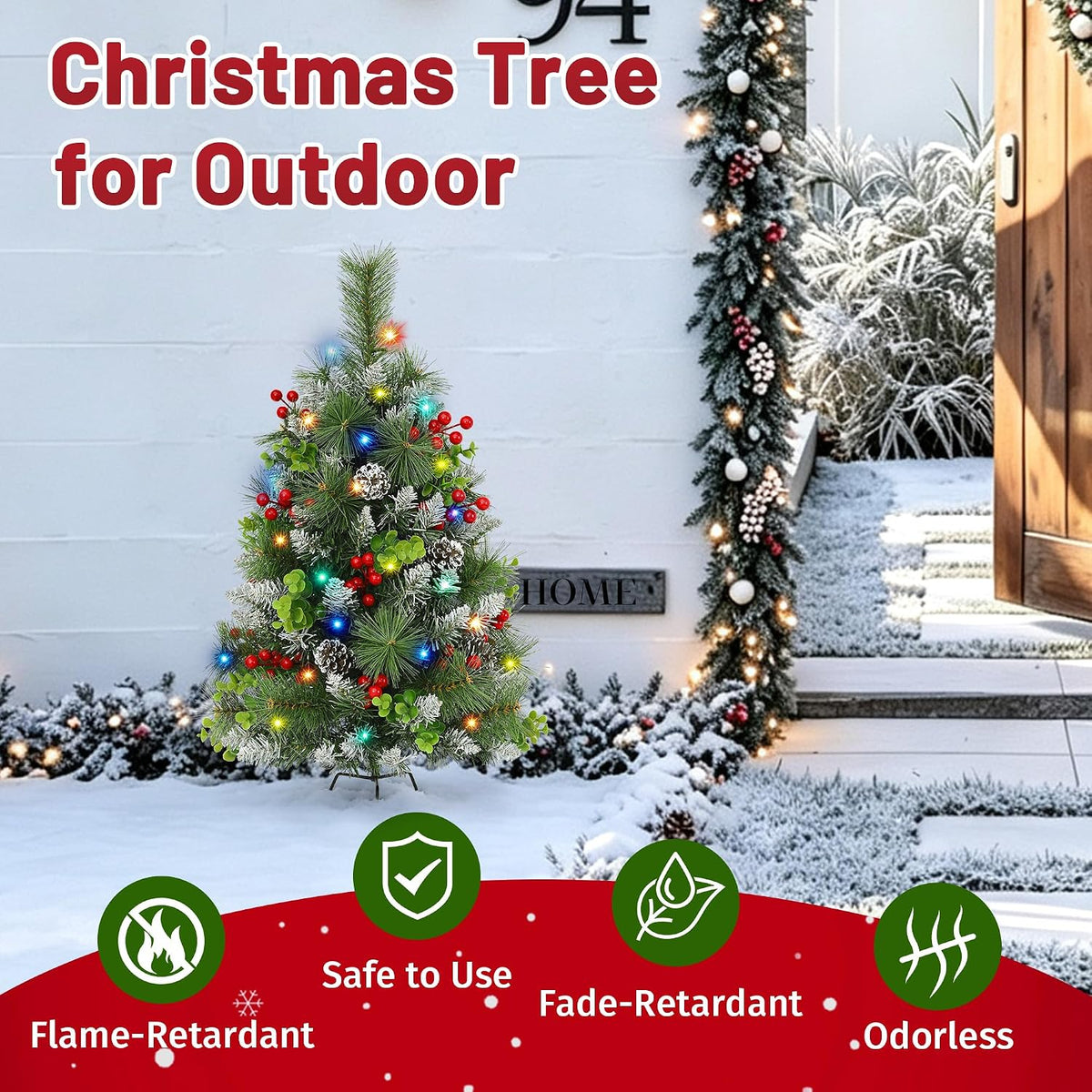 2 Pack Outdoor Chriatmas Tree with Lights, 30" Prelit Christmas Urn Filler