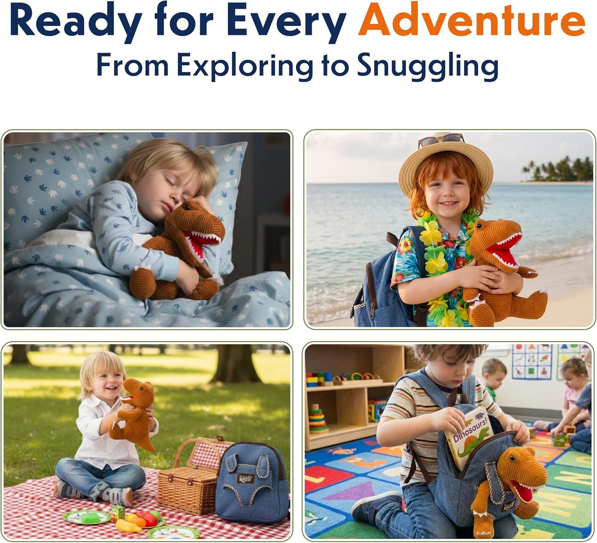 Naturally KIDS Toddler Backpack w. Plush Dinosaur Toy, Kids Gift 2 3 4 5