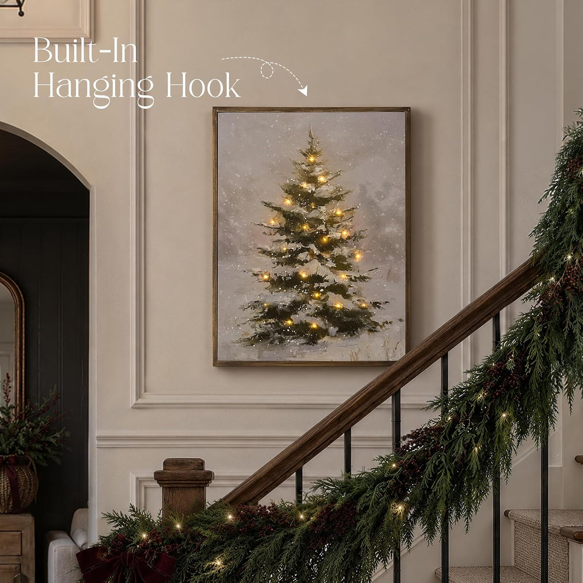 Christmas Decorations-18â€œ x 24" Lighted Framed Snowy Tree Canvas Wall Decor