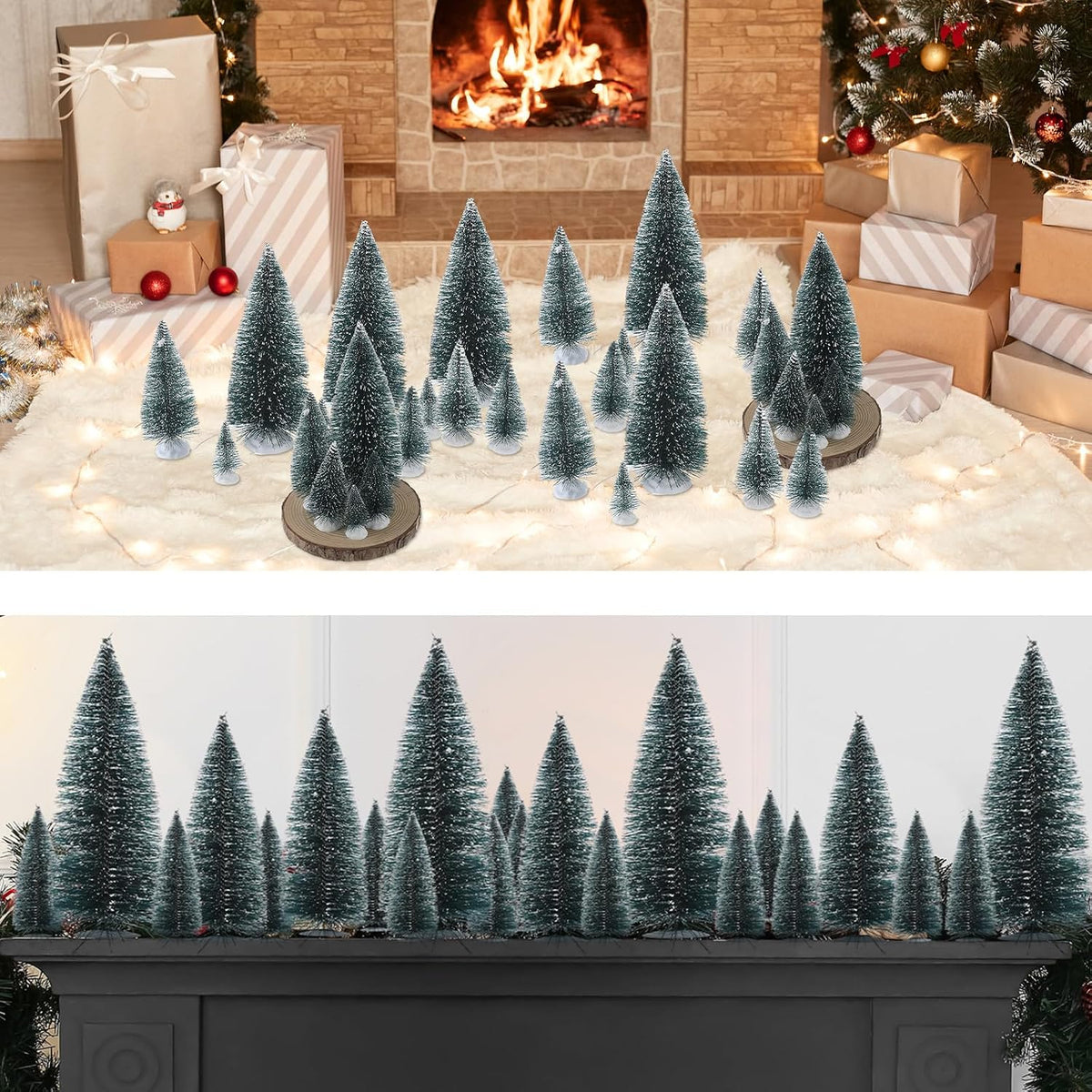 Crowye 80 Pcs Christmas Village Trees, Bottle Brush Christmas Trees