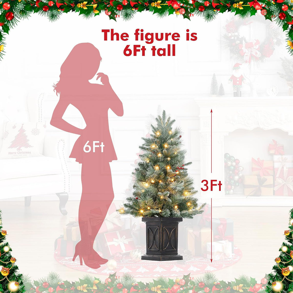 GAOMON 2Set 3FT Prelit Christmas Tree, Artificial Tree with Vintage Base