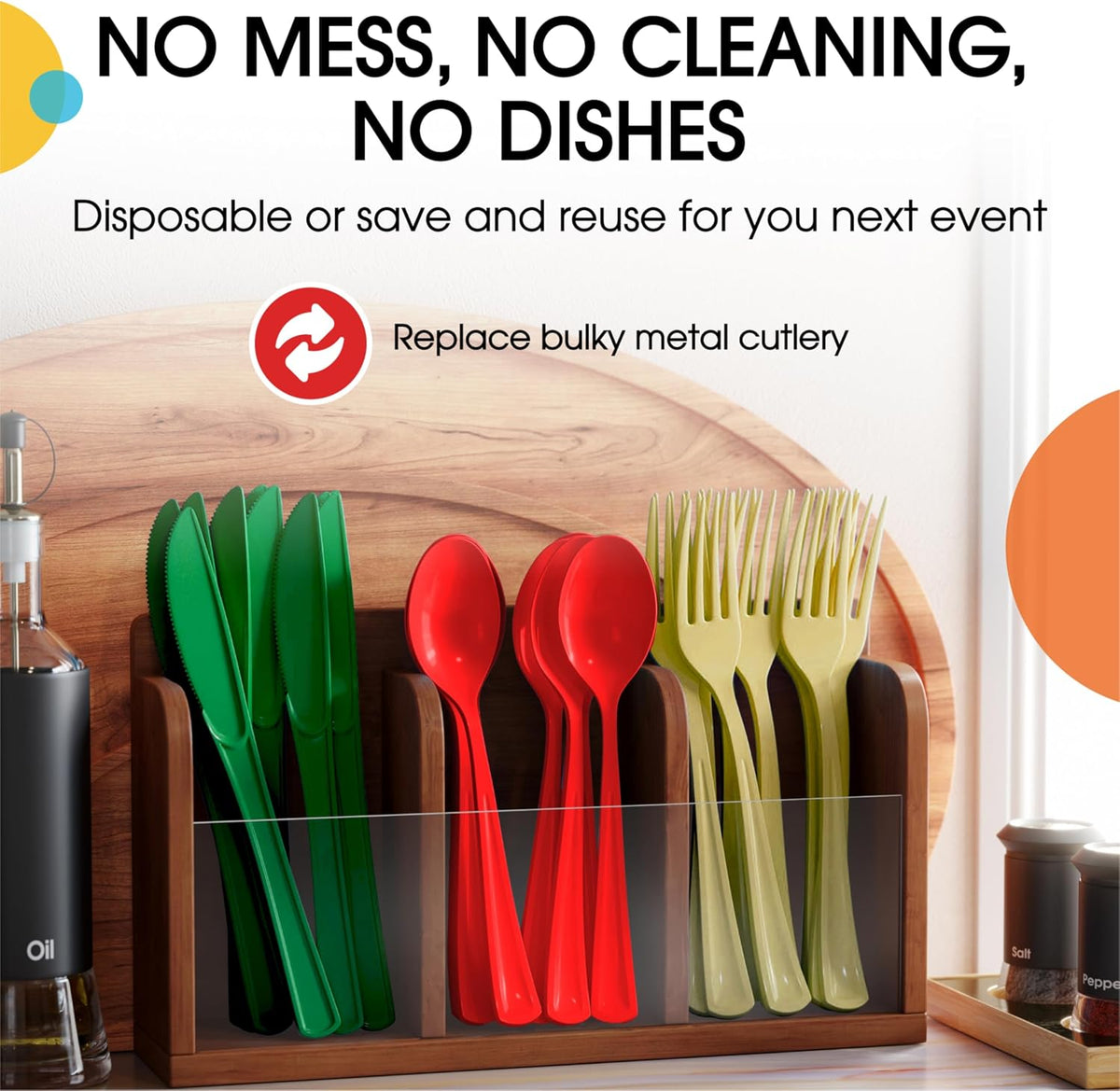 Party Solids Christmas Plastic Silverware Heavy Duty 150 Pieces Christmas Plastic Cutlery Sets Utensil Sets 50 of Each Forks Knives & Spoons Disposable Cutlery Set Flatware Set for Party Supplies