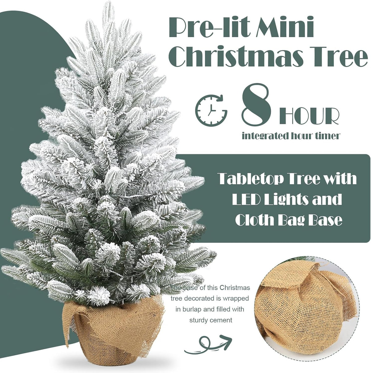 Gfilay 3ft Flocked Prelit Christmas Tree with 60 LED Lights and 8 Modes