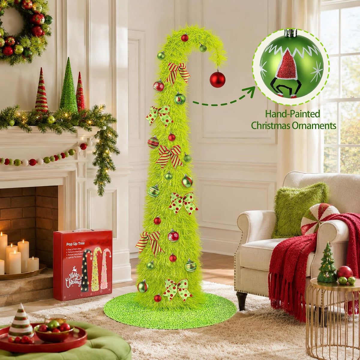 6FT Whimsical Pop-Up Christmas Tree with Lights Tree Skirt for Decorations