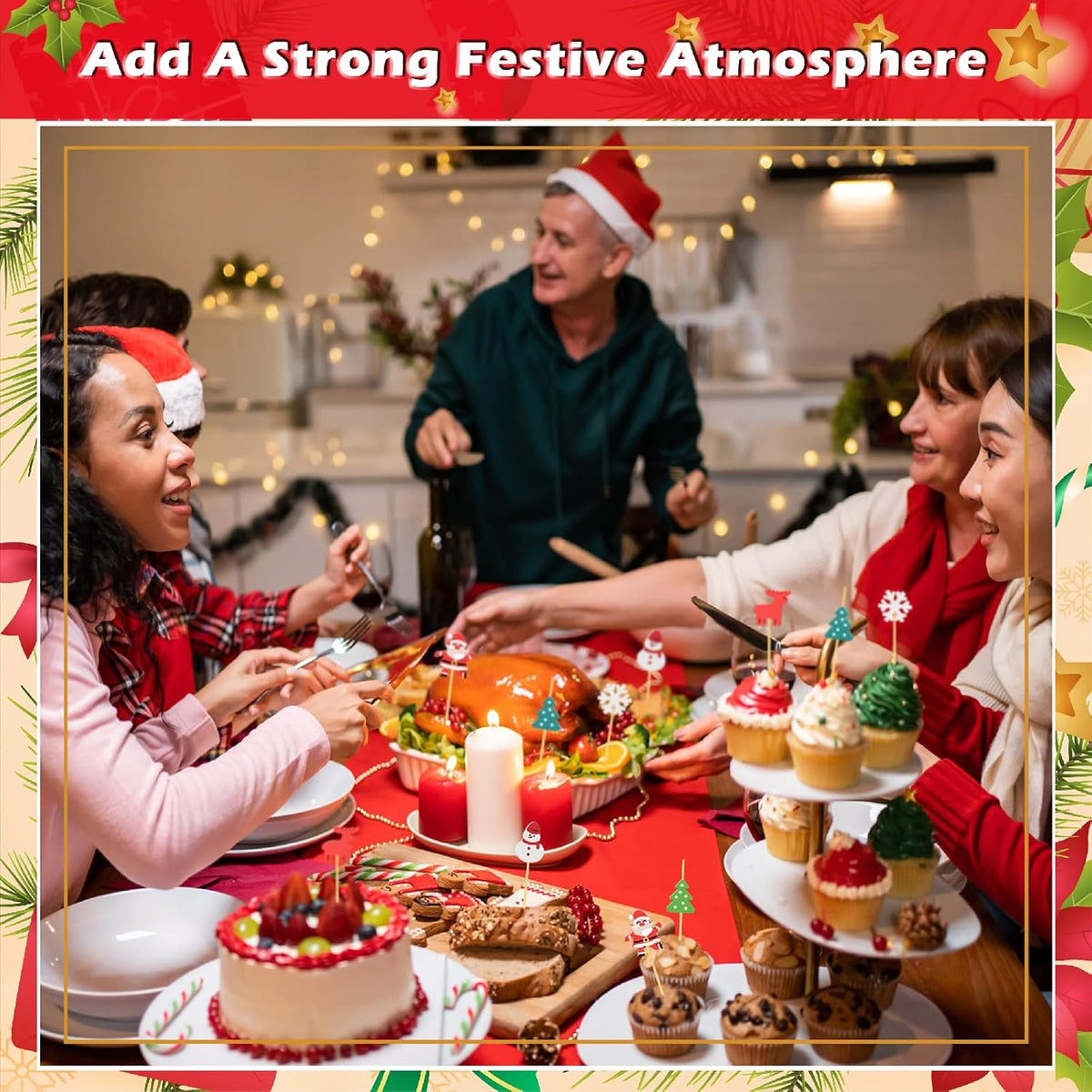 Christmas Cocktail Picks, 6 Style Christmas Theme Toothpicks for Appetizers