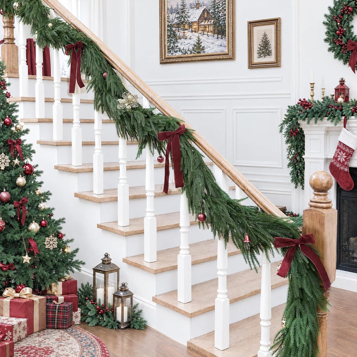 CLEANGOR 2Pcs 6FT Norfolk Pine Garlands for Christmas Decorations Indoor