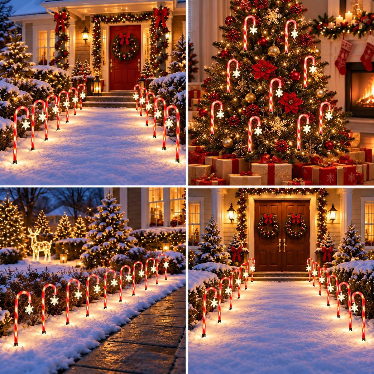 10 Pack Solar Candy Cane Pathway Lights, Warm White Christmas Decor