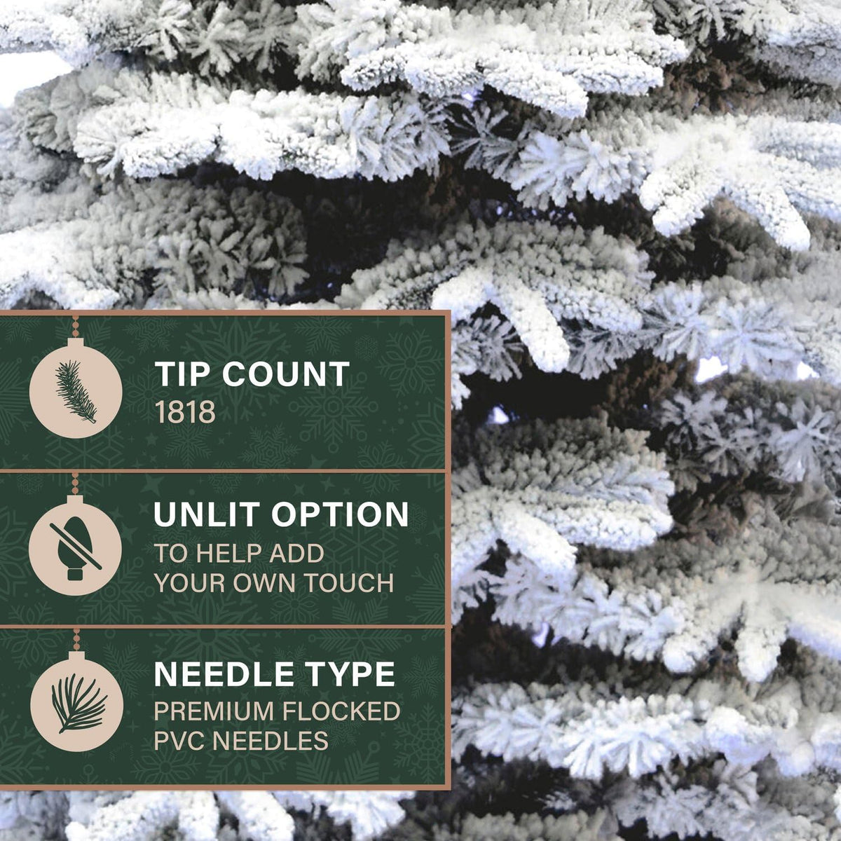 Fraser Hill Farm 9-Ft. Pine Valley Flocked Christmas Tree, Snowy Xmas Tree with DIY Potential with No Attached Lights, Artificial Christmas Tree with Metal Base, Easy to Set up