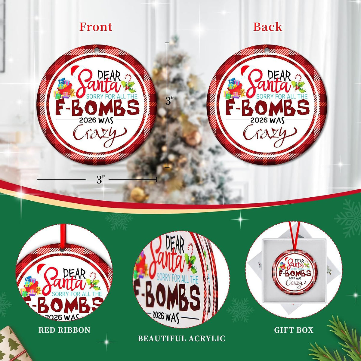 SICOHOME Funny Christmas Ornament 2026 - Funny Ornaments for Adults