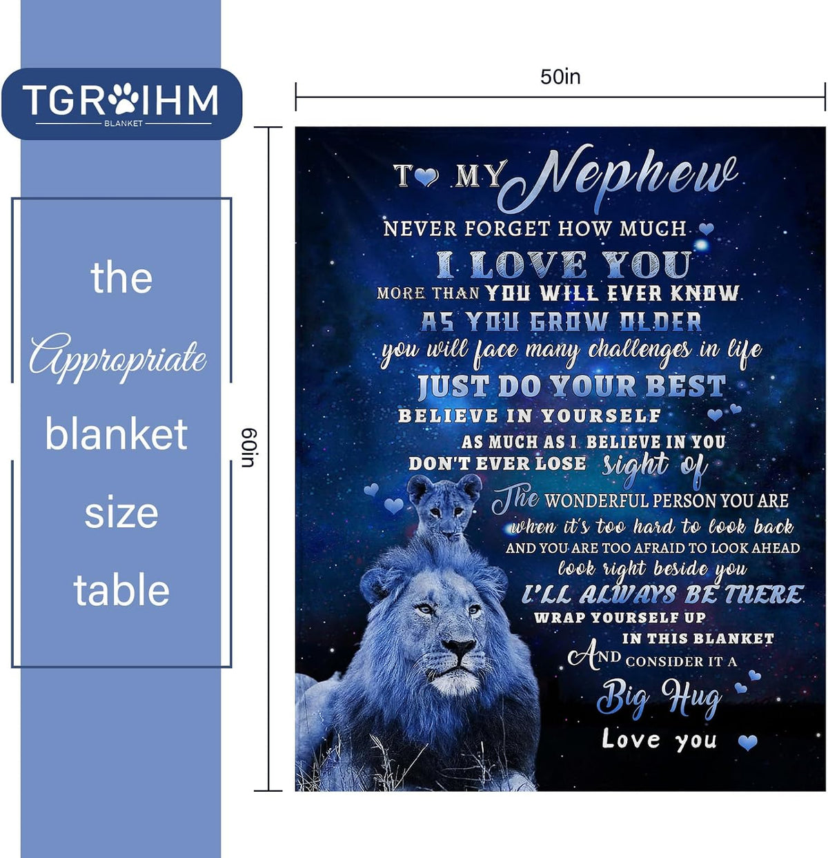 to My Nephew Gifts Blanket from Uncle, Blue Lion Blankets for My Nephew, Gifts from Uncle or Aunt, Christmas Auntie to Nephews Birthday Gift Super Soft Flannel Blanket for Bed Sofa Decor 50"x60"