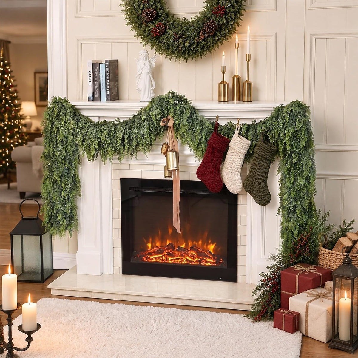 2 Pcs 6 FT Artificial Christmas Cedar Garland for Mantle Home Decoration