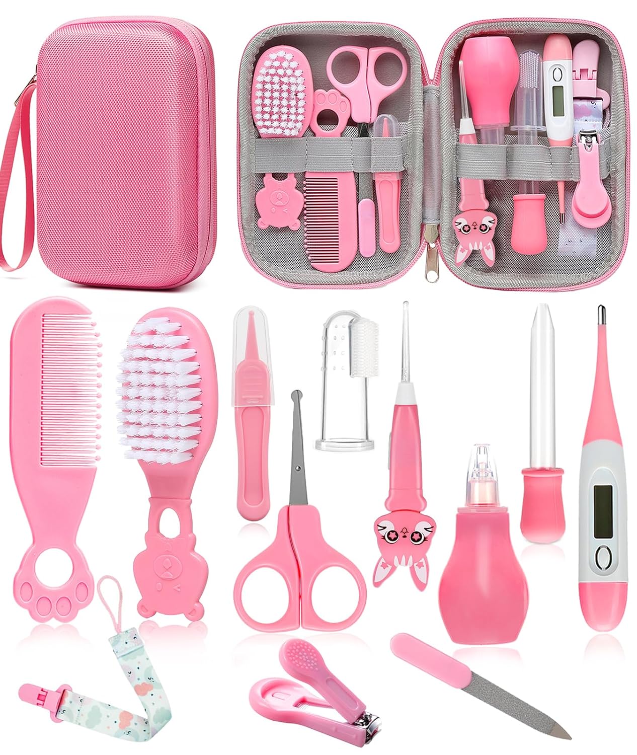 Baby Healthcare & Grooming Kit Safety Newborn Nursery Care Set with Brush, Comb, Clipper, Thermometer & Pacifier Clip