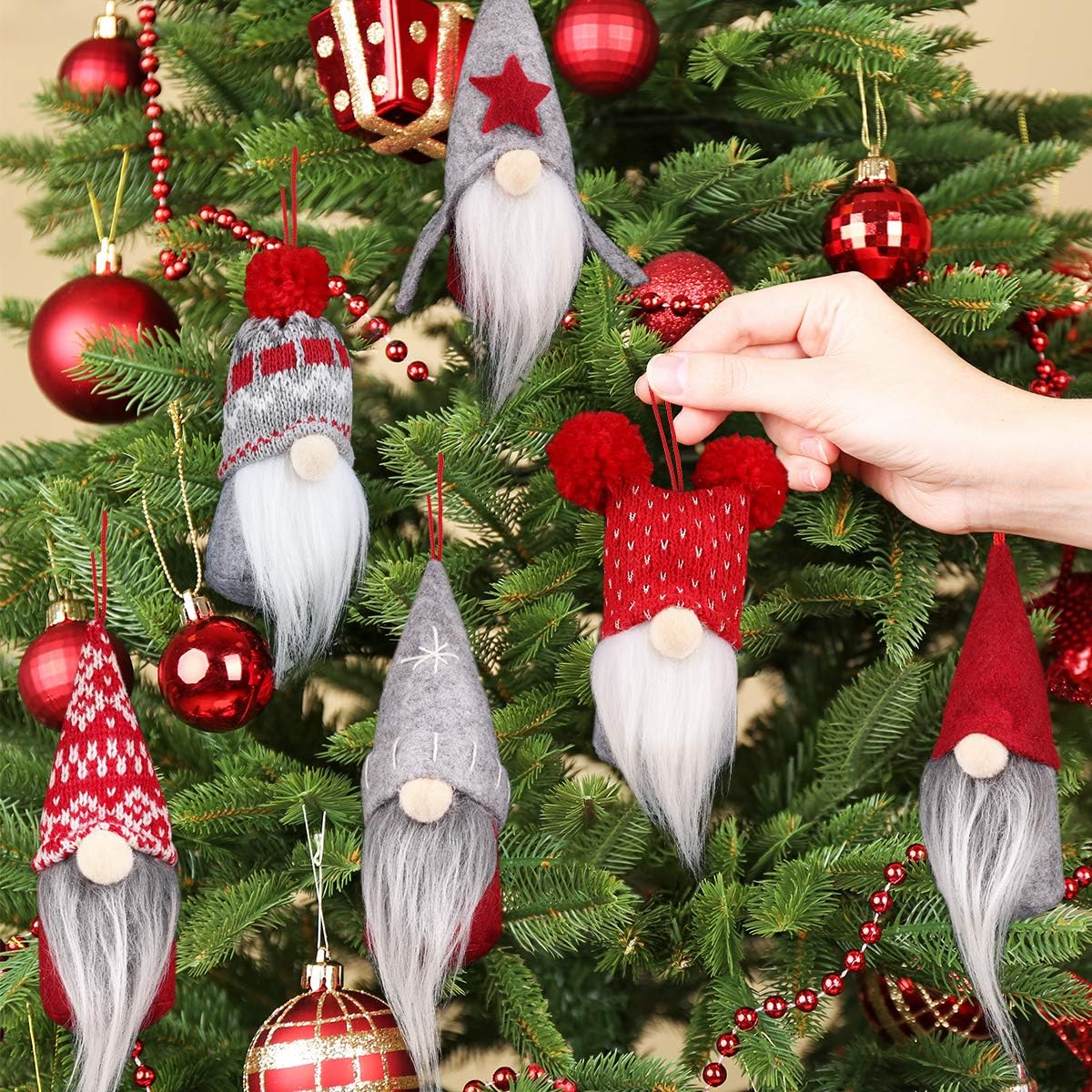 D-FantiX Gnome Christmas Ornaments Set of 6, Handmade Swedish Tomte Gnomes Decorative Ornaments Plush Christmas Decorations Tree Hanging Scandinavian Santa Elf Home Table Decor 2026