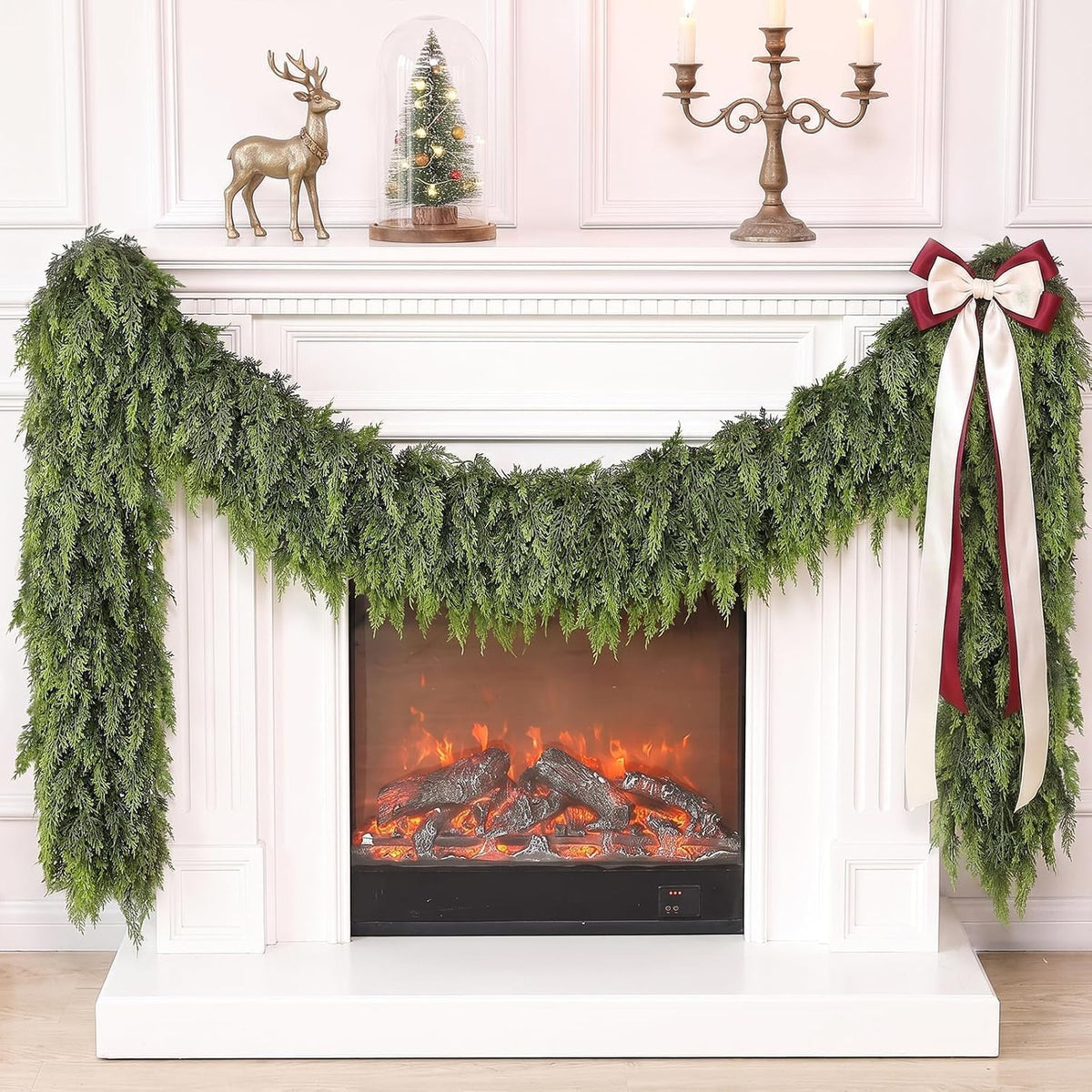 2 Pcs 6 FT Artificial Christmas Cedar Garland for Mantle Home Decoration