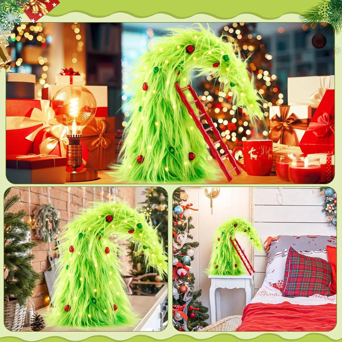 Syhood Mini Whimsical Christmas Tree 18in Tabletop Bendable Lime Green Tree