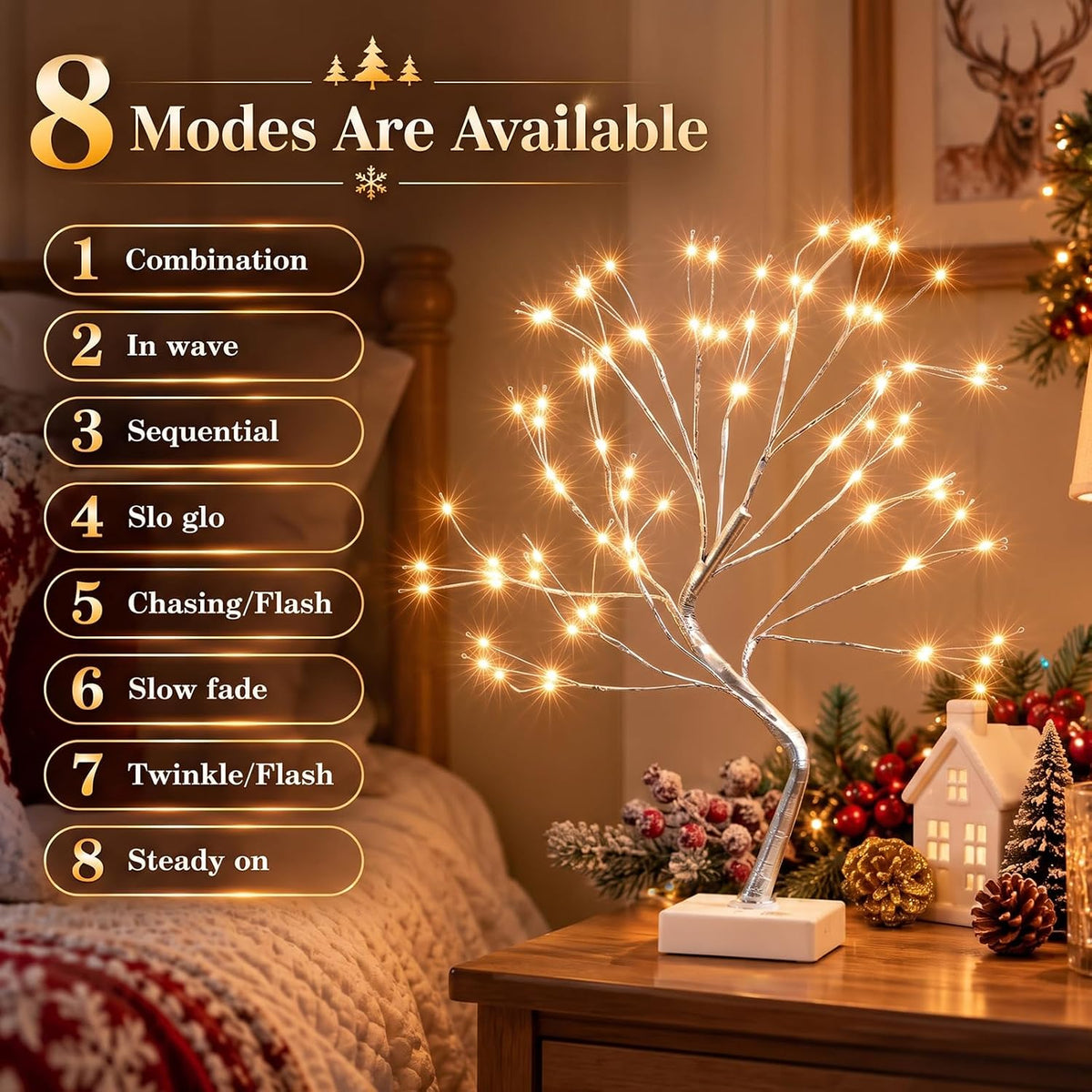 EAMBRITE Fairy Light Spirit Tree, 108 Led Lighted Birch Tree, 8 Modes Lighted Trees for Decoration Inside, USB & Battery Christmas Tree for Home Bedroom Desktop Indoor Xmas Decorations (Silver)
