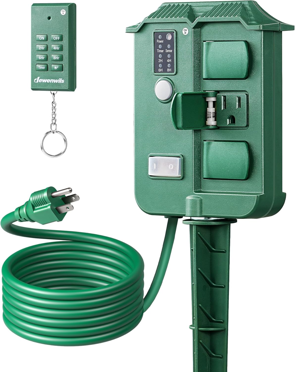 DEWENWILS Outdoor Power Stake Timer with Remote Control, Dusk to Dawn Timer