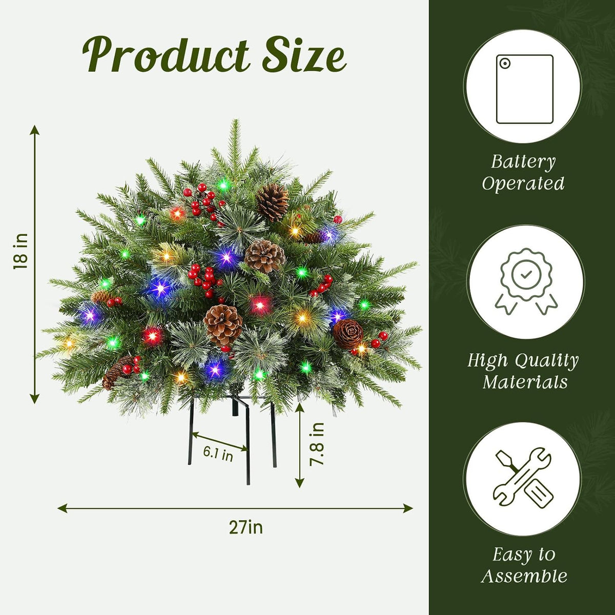 2 Pack Pre-lit Artificial Christmas Urn Filler, 18IN Outdoor Christmas Tree