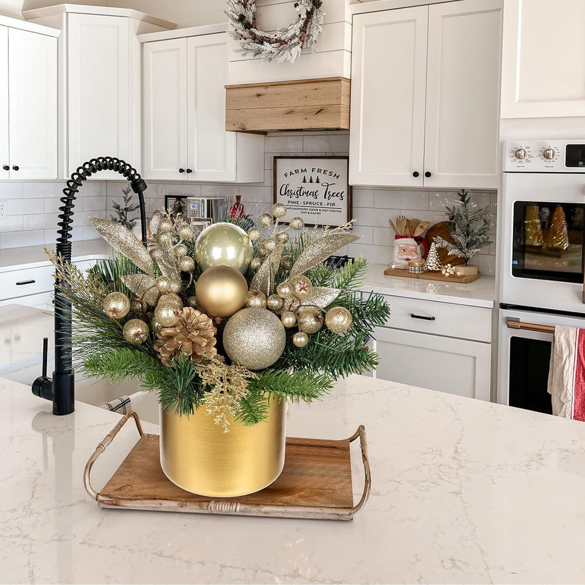 Small Christmas Tree Tabletop 10 Inch Artificial Mini Christmas Tree Decorations with Ball Ornaments Pine Cones Berries Greenery for Home Holiday Party Fireplace Mantel Xmas Decor