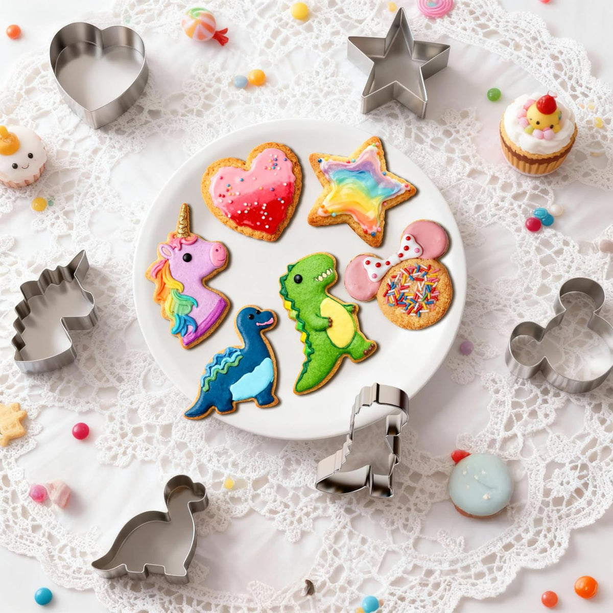 Stainless Steel Cookie Cutters, Mickey Unicorn Dinosaur Heart Star