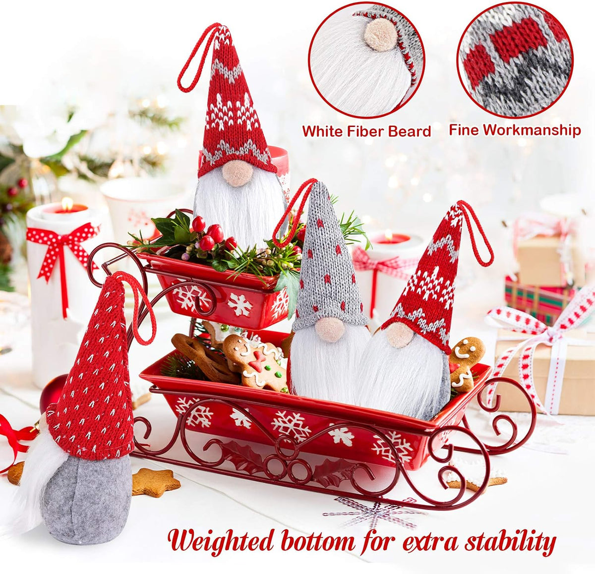 D-FantiX Gnome Christmas Ornaments Set of 4, Handmade Swedish Tomte Gnomes Plush Scandinavian Santa Elf Table Ornaments Christmas Tree Hanging Decoration Home Decor 2026