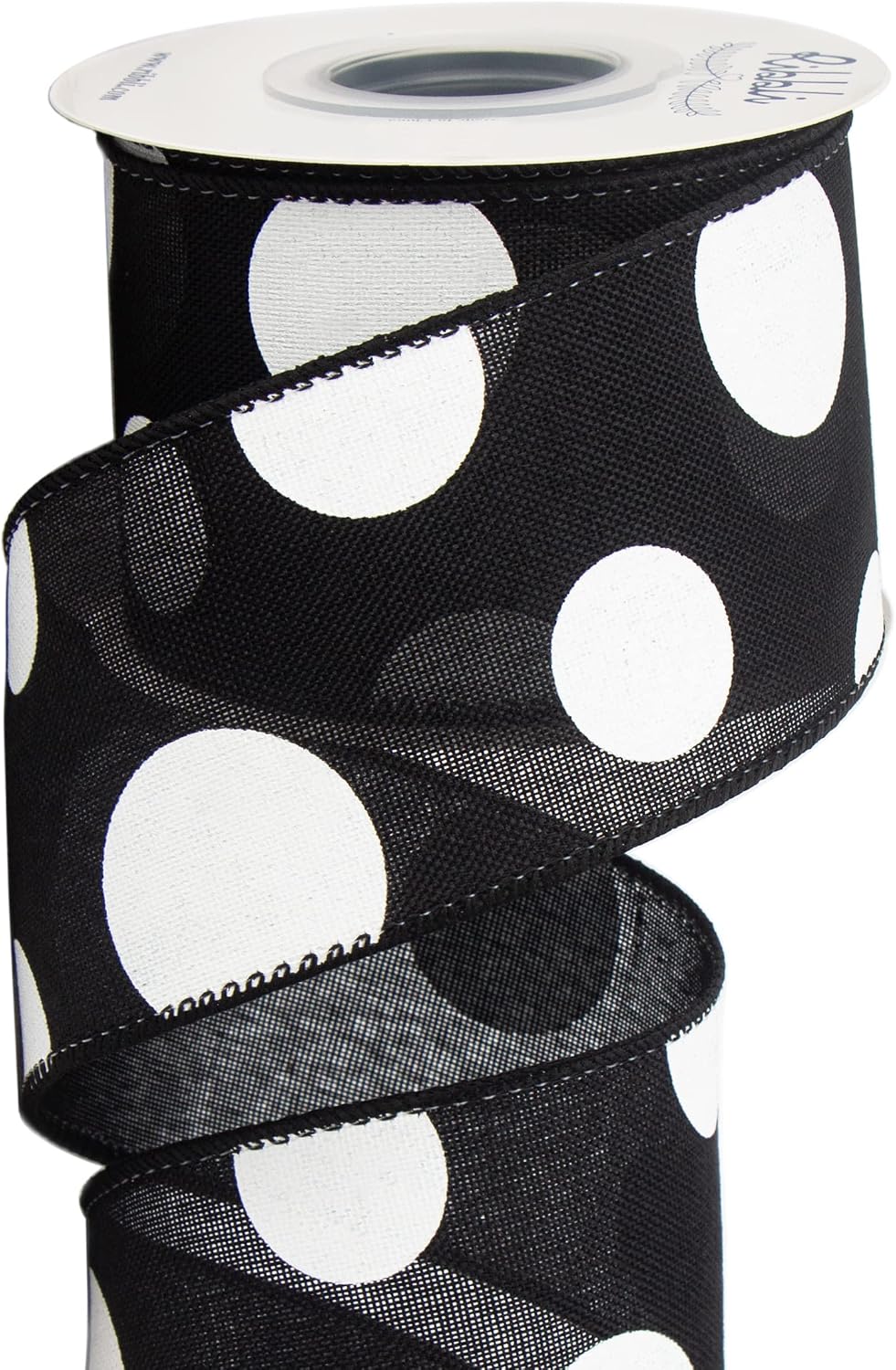 Ribbli Black and White Giant Polka Dot Wired Ribbon, 2-1/2 Inch x 10 Yard, Dots Burlap Ribbon for Craft, Wreath,Christmas Tree Decoration, Outdoor Decoration