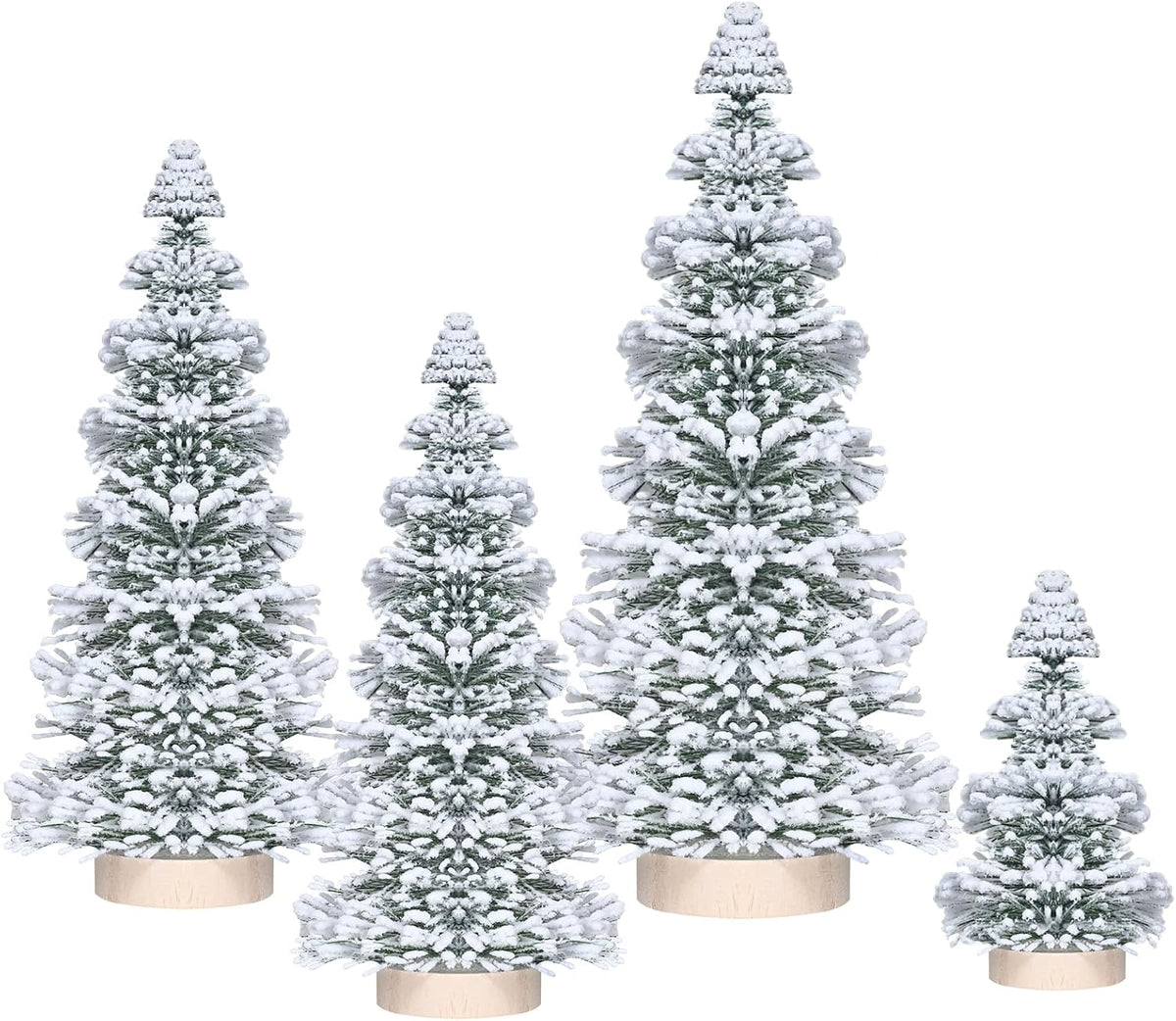 Mini Christmas Tree, Vlorart 4PCS Artificial White Bottle Brush Christmas Trees, Snow Miniature Tree, Small Bristle Christmas Trees, White Flocked Tabletop Tree with Wooden Bases for Xmas Home Decor