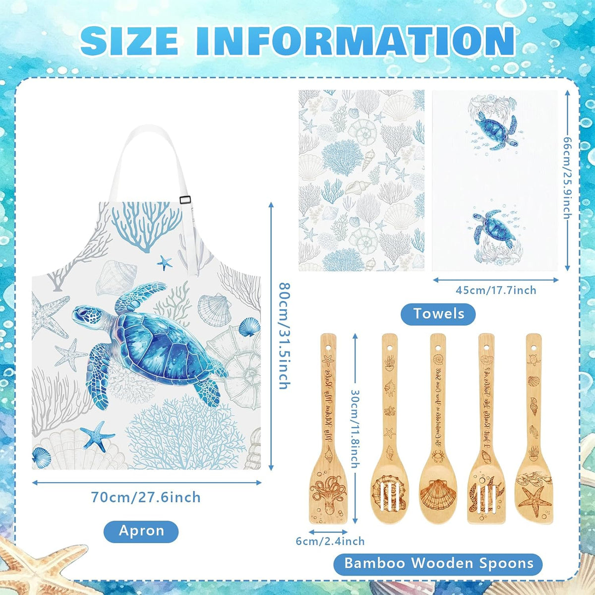 HUFAND 8 Pcs Sea Turtle Gifts for Women Kitchen Decor Cooking Utensils Set