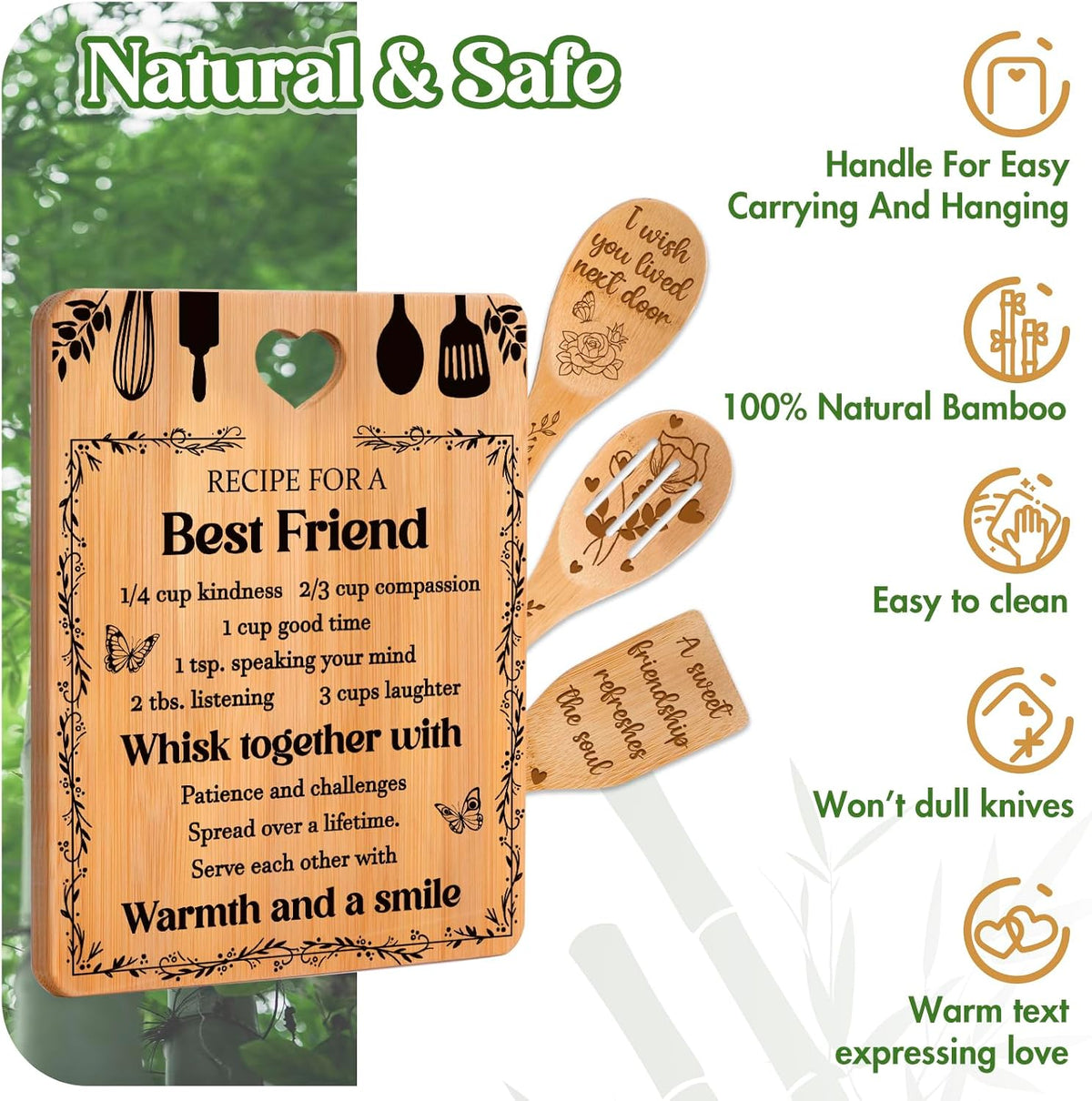 Best Friend Birthday Gifts for Women - Bamboo Cutting Board Set