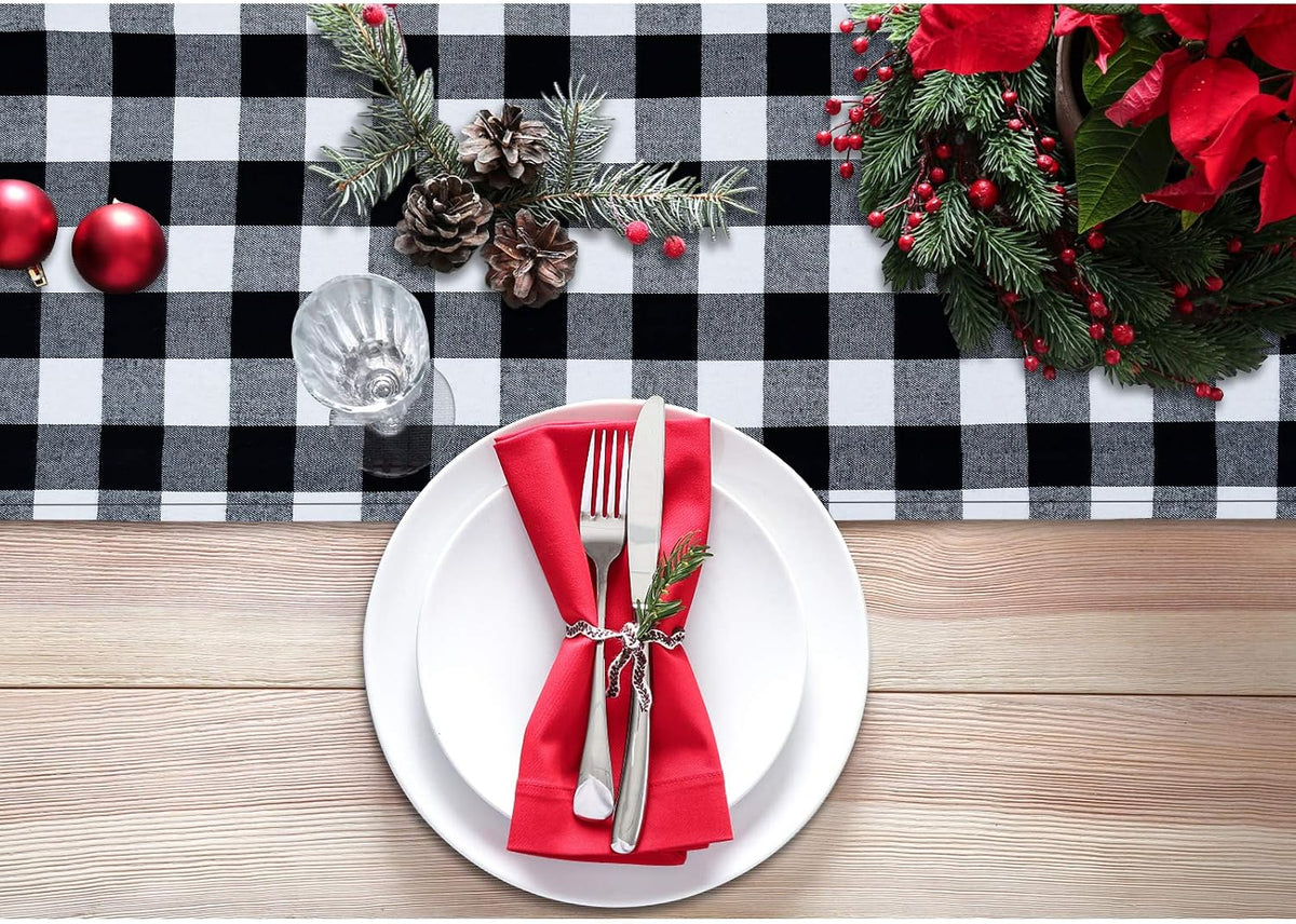 Senneny Buffalo Plaid Table Runner, Reversible Burlap & Cotton Table Runner, Farmhouse Buffalo Check Runner for Christmas Holiday Birthday Party Table Home Decoration