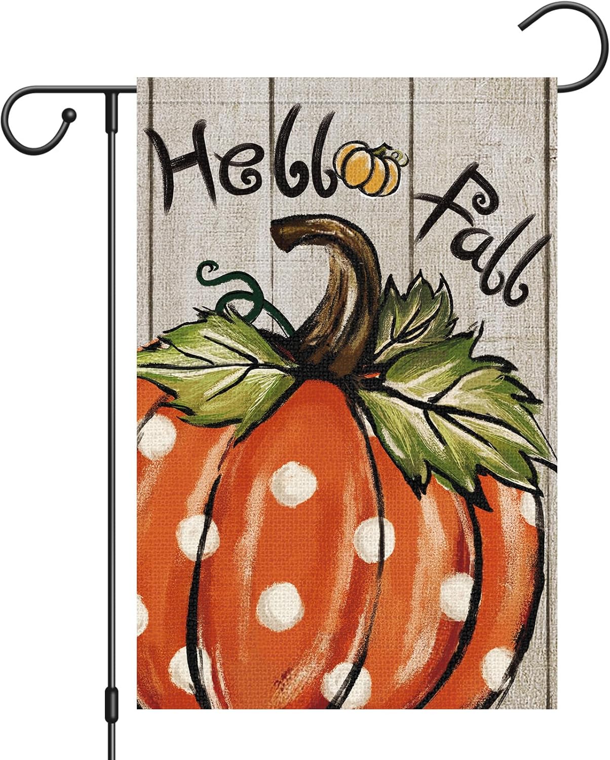 Hello Fall 12×18 in Double-Sided Burlap Garden Flag Polka Dot Pumpkin Yard Décor | USA Decoration®