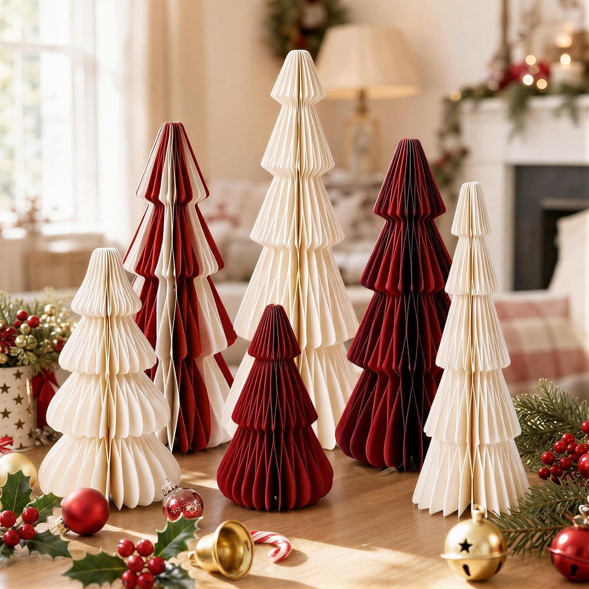 SUNBEAUTY Paper Christmas Trees, Christmas Centerpiece, Honeycomb Trees