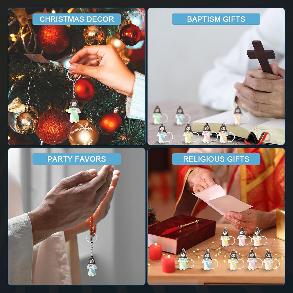 CroBlissful 200 Pcs Glow in The Dark Jesus Keychain Christmas Favor, Pray