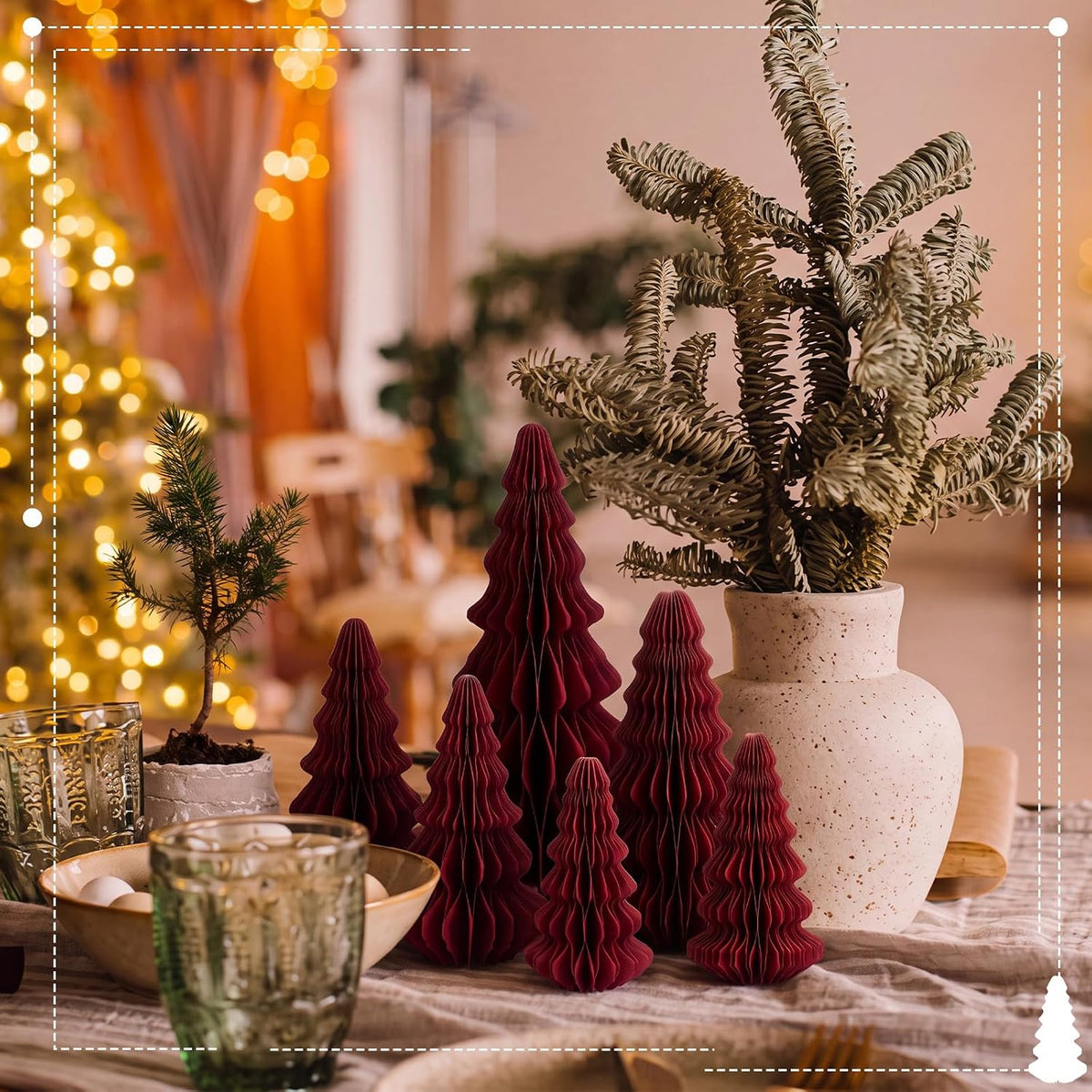 Fullhawl 10 Pcs Honeycomb Paper Christmas Tree, Burgundy, 4/6/7/10 Inch